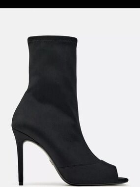 Zara Black Open-Toe Stretch Sock Bootie Heel